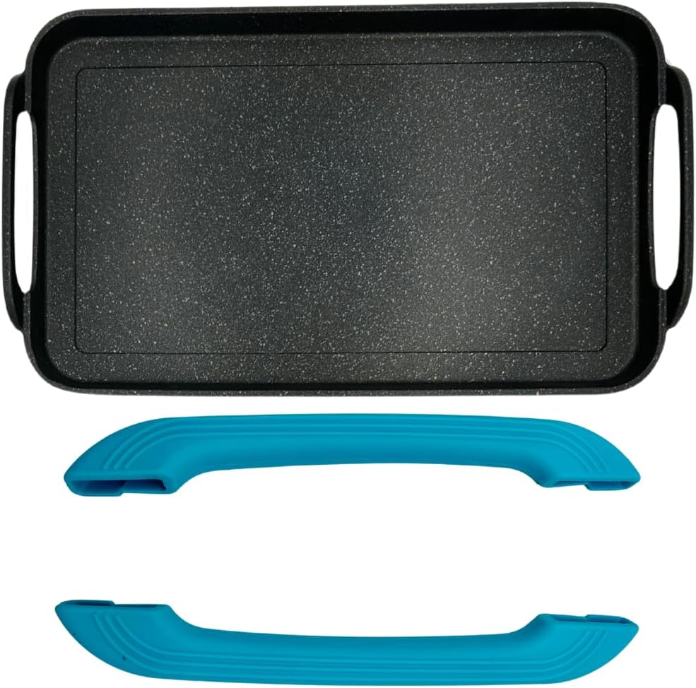 Marble Nonstick Double Griddle for all Stove Tops, 19 x 11.5, Cast Aluminum, Flat Surface - Jade Handles