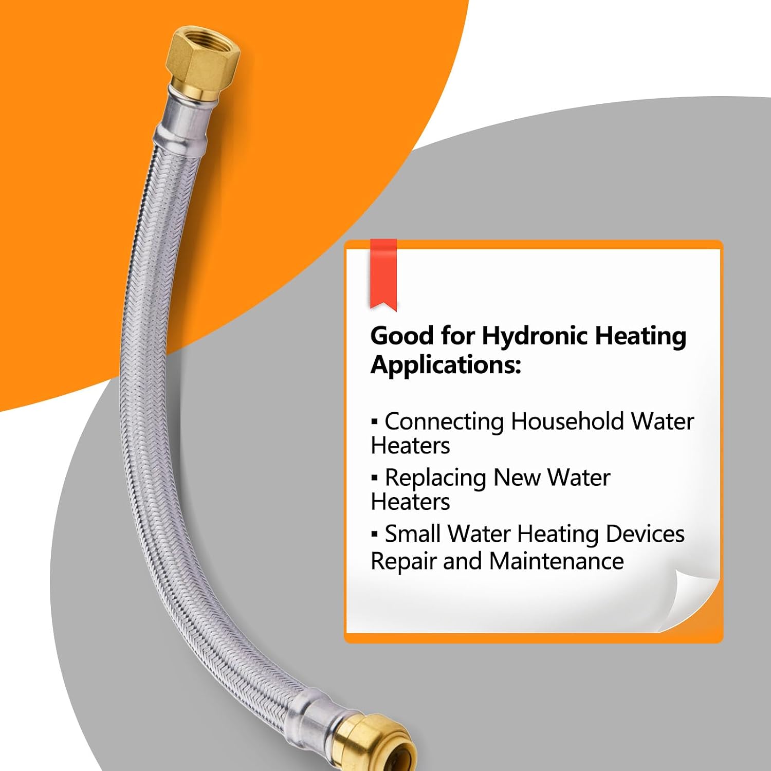 10-Pack HeSun 24-Inch Stainless Steel Water Heater Connector, 1/2' Push-Fit x 3/4' FIP, Push-to-Connect Flexible Heater Hose(HOSE031-10)