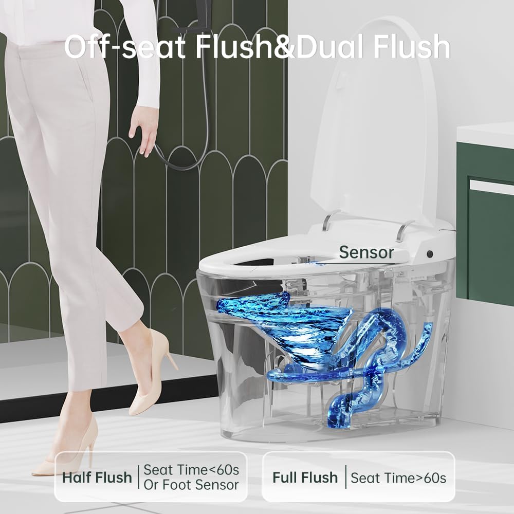 EPLO Smart Toilet,One Piece Bidet for Bathrooms,Modern Elongated Toilet with Multiple Washing,Warm Water,Dual Auto Flush,Foot Sensor Flush,Heated Seat,Electric Tankless Toilets with LED Display E16