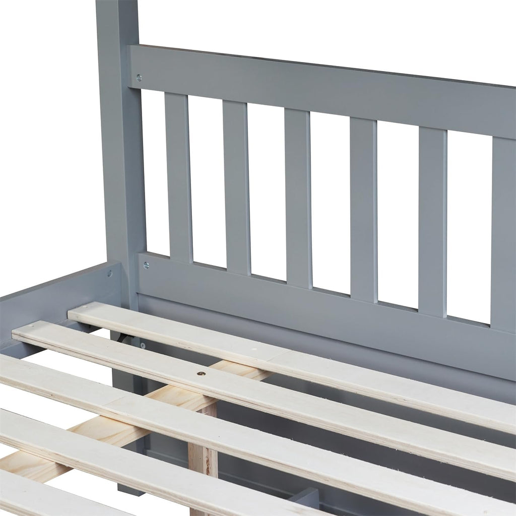 Harper & Bright Designs Full Over Full Bunk Bed with Twin Size Trundle, Separatable 2 Beds in 1, Wooden Bed Frame with Ladder, Grey