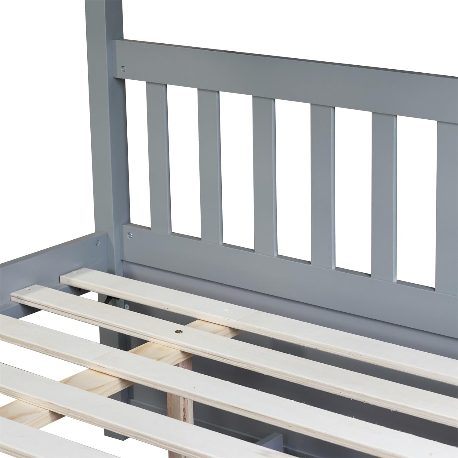 Harper & Bright Designs Full Over Full Bunk Bed with Twin Size Trundle, Separatable 2 Beds in 1, Wooden Bed Frame with Ladder, Grey