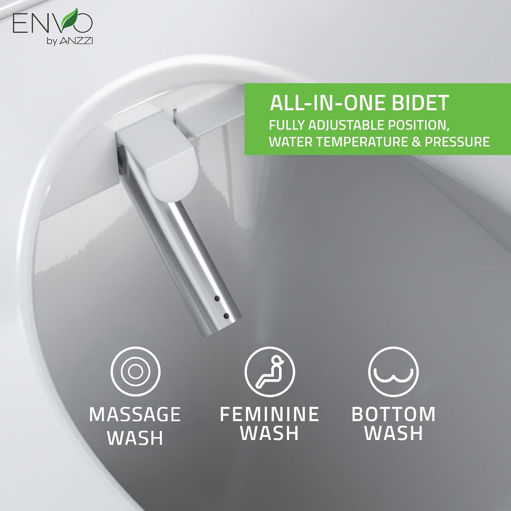 ANZZI Smart Bidet Seat with Heated Seat, Warm Water, Rear and Lady Wash, Air Dryer, Self Cleaning Nozzle, and Wireless Remote