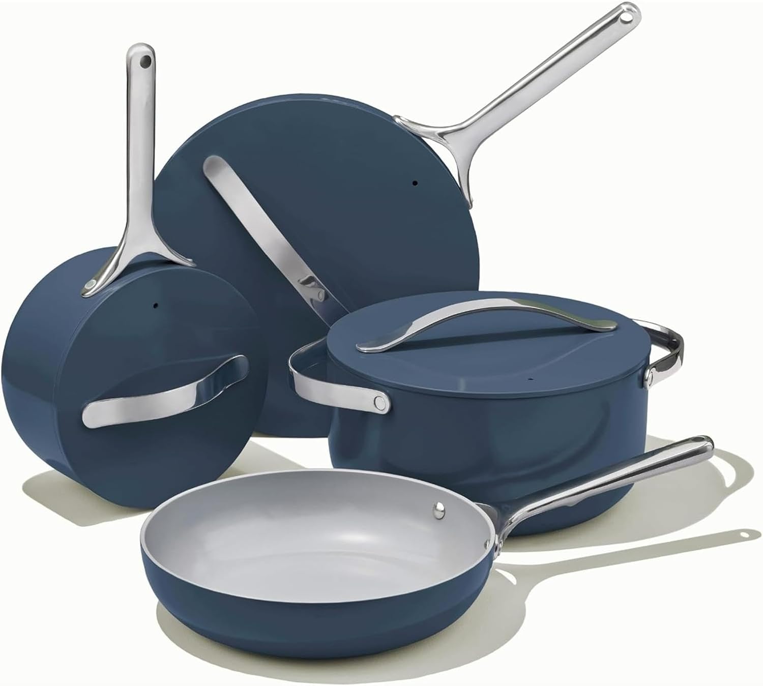 Nonstick Ceramic Cookware Set (12 Piece) Pots, Pans, Lids and Kitchen Storage - Non Toxic(12-Piece/Navy)