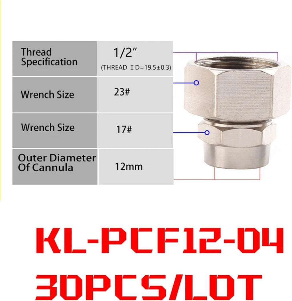 KL-PCF Pneumatic Fitting 1/8 1/4 3/8 1/2 Inch Coper Female Push In Quick Connector Release Air Fittings OD 6 8 10 12MM 30Pcs(30PCS KL-PCF12-04)