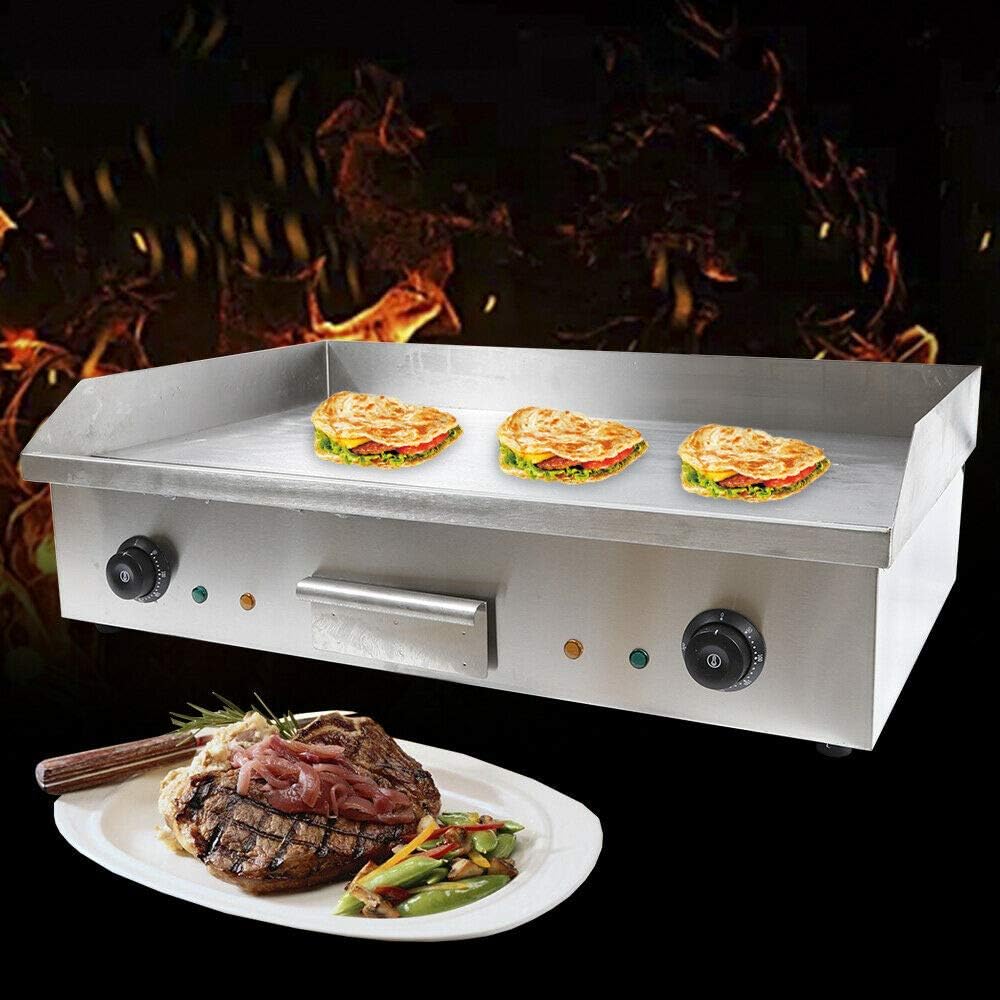 Commercial Electric Griddle, 3000W Countertop Flat Top Grill Dual Control Heavy Duty Stainless Steel Teppanyaki Griddle with Adjustable Temp Control 122°F-572°F 28.6'x15.7'(NO PLUG)