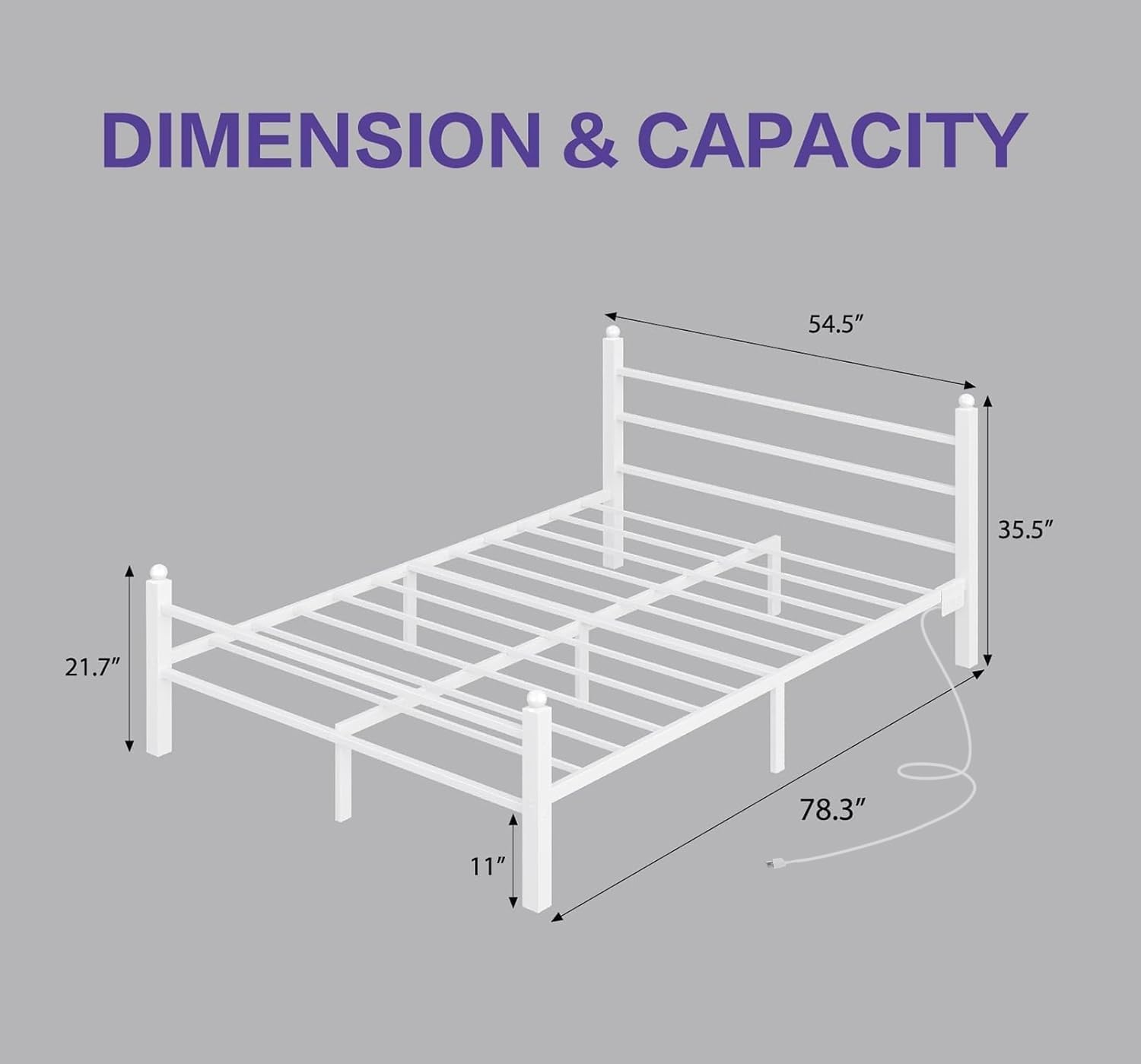 CollaredEagle Full Bed Frame with Headboard and Footboard, Metal Bed Frame with Charging Station and LED Lights, Under Bed Storage, No Box Spring Needed,Noise Free, White