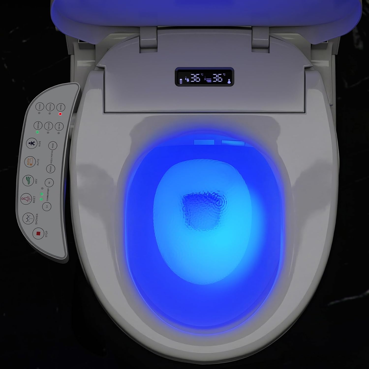 Smart Heated Toilet Seat for Short V-Shaped Toilets – Bidet Warm Water Wash, Self-Cleaning Nozzle, Warm Air Dryer, Deodorizer, Soft-Close Lid, LED Night Light & Touch Panel, Easy Install