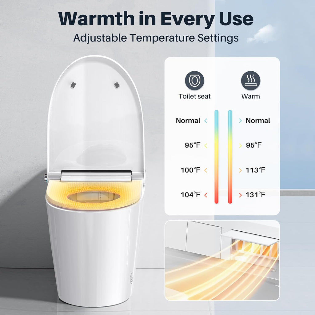Smart Toilet with Bidet Built In, Auto Open/Close Lid, Foot Sensor to Open Lid/Seat & Flush, Heated Seat, Warm Water Wash, Air Dryer, Built-in Tank, 12' Rough-In, One-Piece Elongated ZY695A