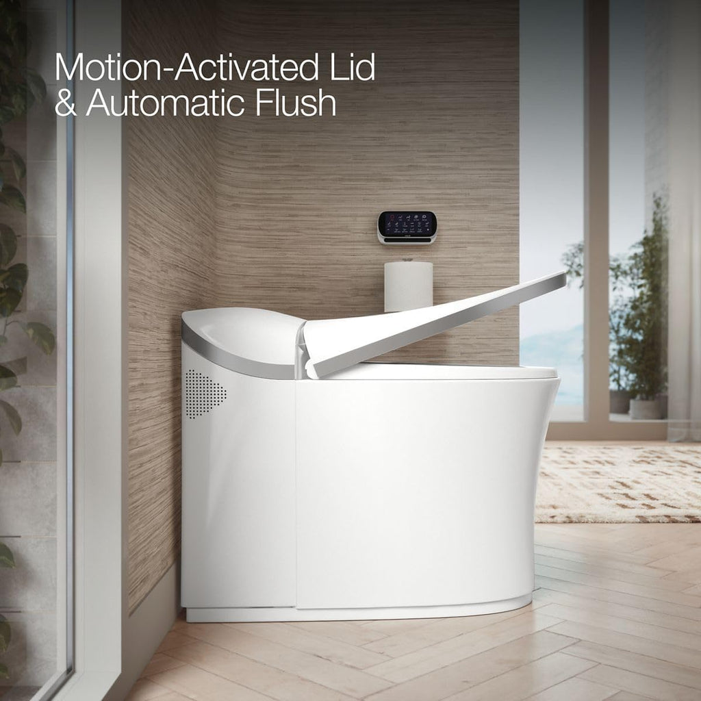 KOHLER K-77795-0BN Eir Comfort Height One-Piece Elongated, Dual-Flush, Smart Toilet with Bidet Built In, White with Brushed Nickel