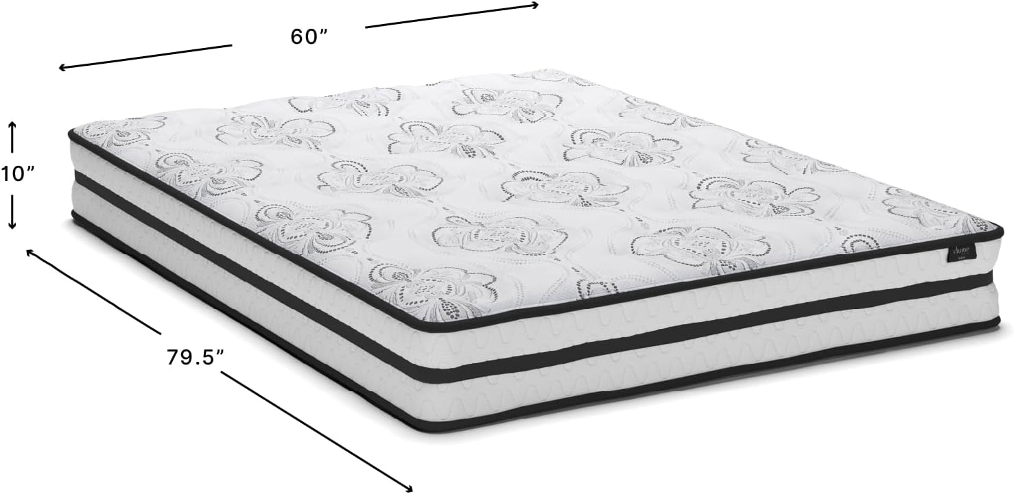 Signature Design by Ashley Queen Size Chime 10 Inch Medium Firm Hybrid Mattress with Cooling Gel Memory Foam for Pressure Relief, Fiberglass-Free, Mattress In A Box