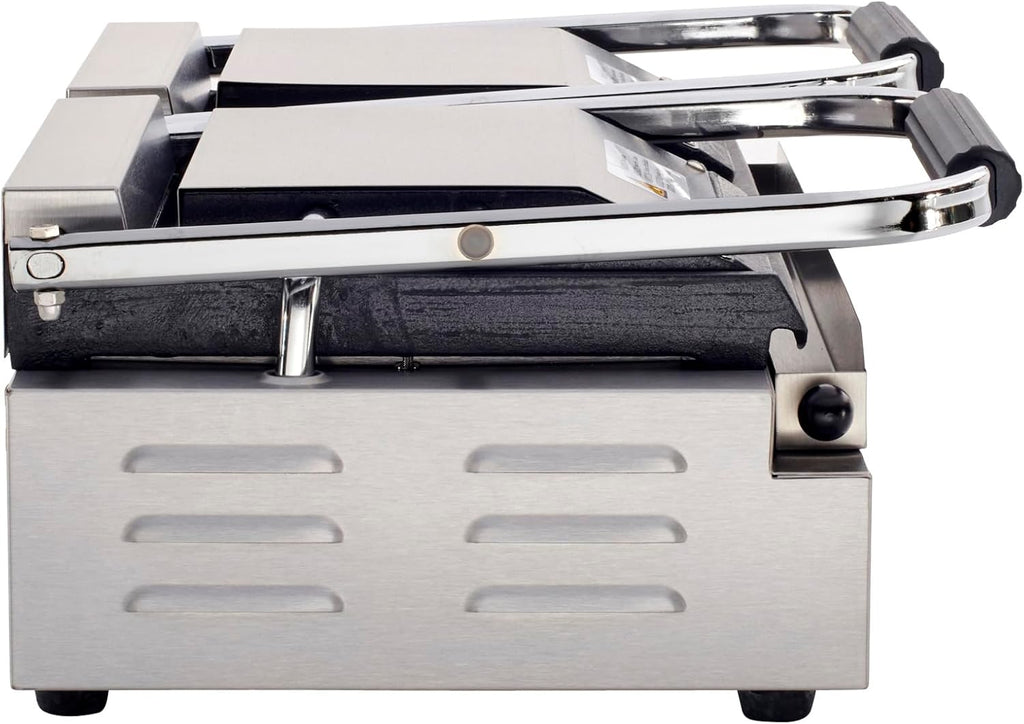 Kratos Commercial Electric Panini Sandwich Grill with Grooved Top and Smooth Bottom Plates, 18.7'x9' Cooking Surface, Commercial Countertop Panini Press, 120V, 3500W (29Y-025)