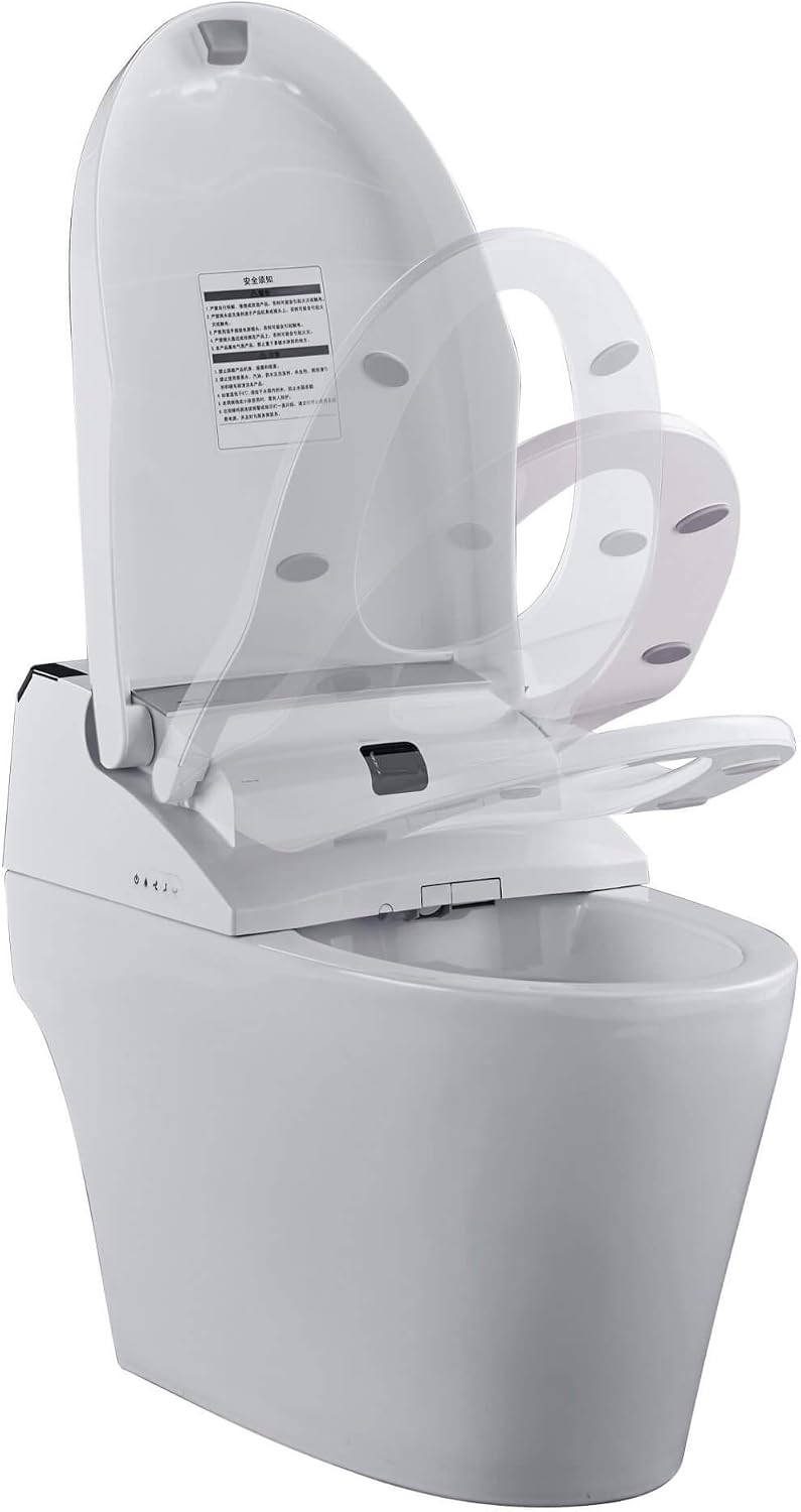 Elongated Smart Bidet Toilet Seat with Dual Flushing - One Piece Heated Toilet Seat Air Dryer - Tankless Toilet Bidet with 6 Levels of Seat and Wind Temperature