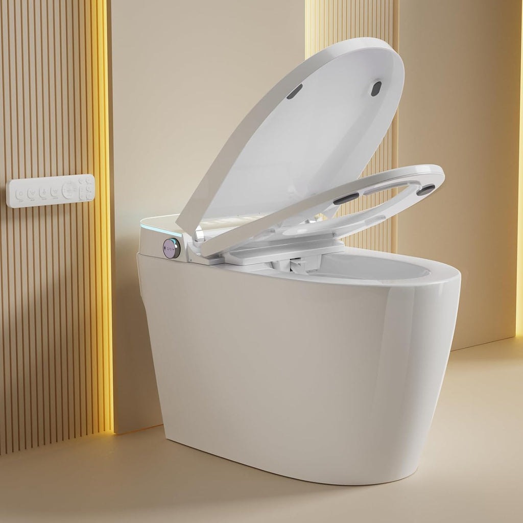 Smart Toilet with Bidet Built In, One Piece Elongated Tankless Japanese Toilet, Auto Open and Close Lid, Adjustable Temperature, Self-Cleaning Nozzle, LED Fahrenheit Display, Foot Kick Button