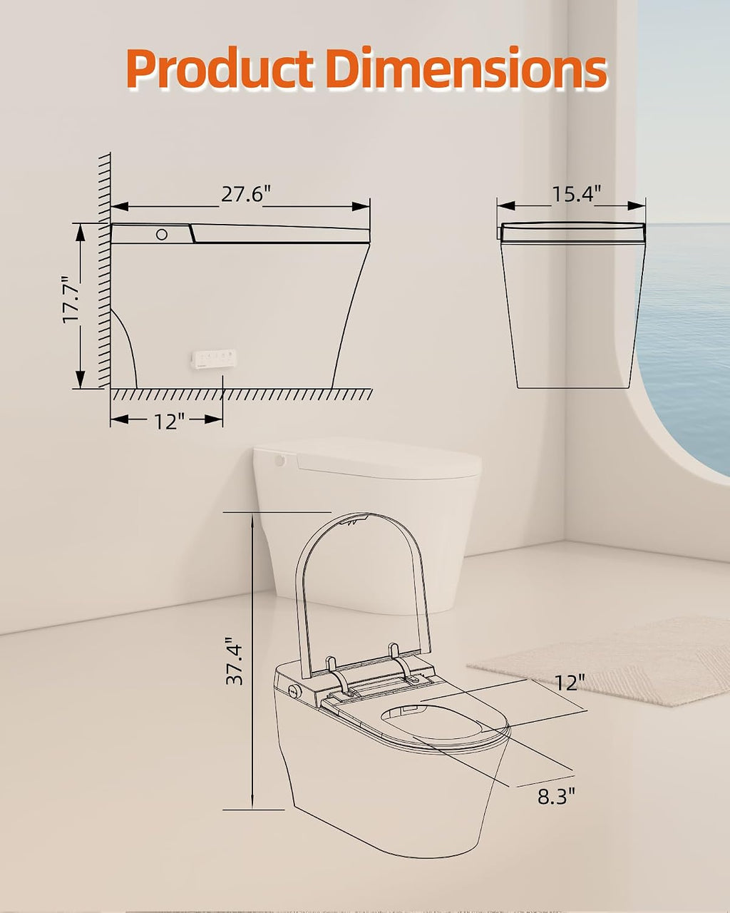 Smart Toilet with Bidet Built in, Luxury One Piece Elongated Bidet Toilet with Auto Close & Flush, Foot Sensor to Open/Close/Flush, Heated Seat, Massage Wash, Night Light, Remote Control