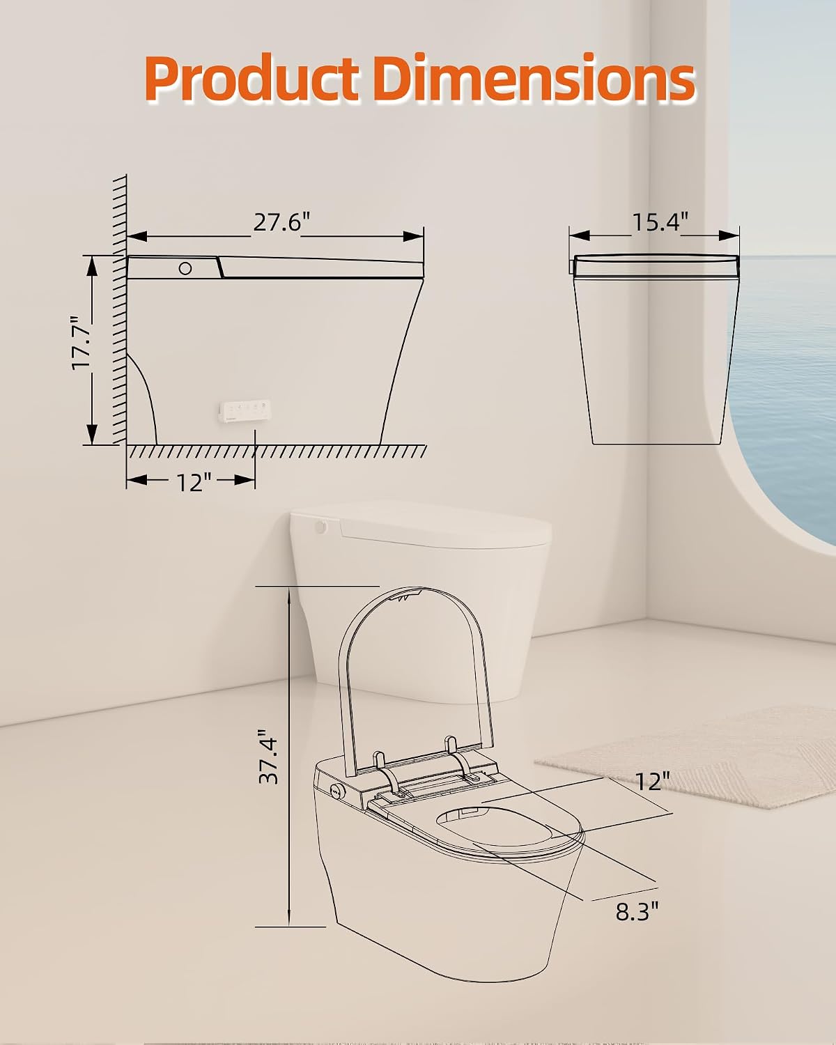Smart Toilet with Bidet Built in, Luxury One Piece Elongated Bidet Toilet with Auto Close & Flush, Foot Sensor to Open/Close/Flush, Heated Seat, Massage Wash, Night Light, Remote Control