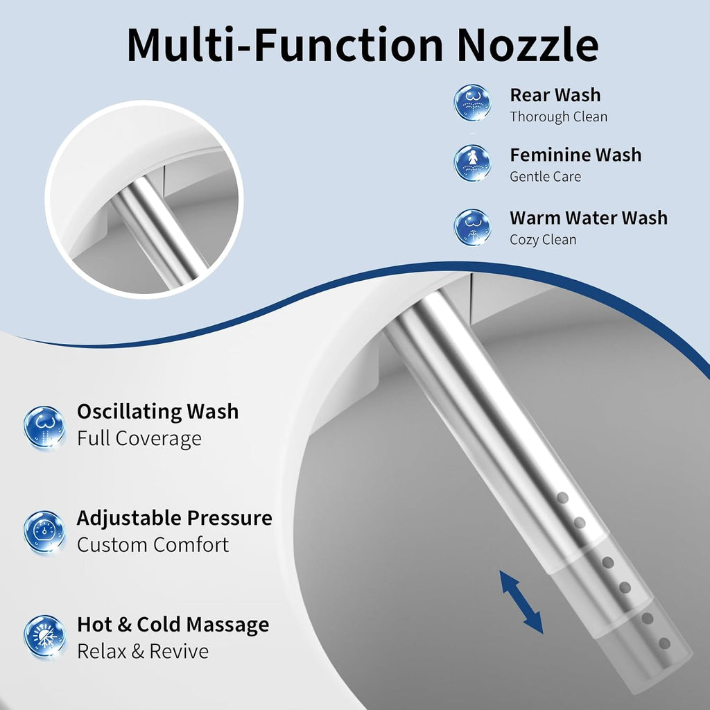 Smart Bidet Toilet Seat Elongated, Electric Heated Seat Instant Warm Water&Air Dryer, Soft Close Lid Night Light, Remote Control No Water Pressure Limit, Energy Saving Mode for Men Women Kids