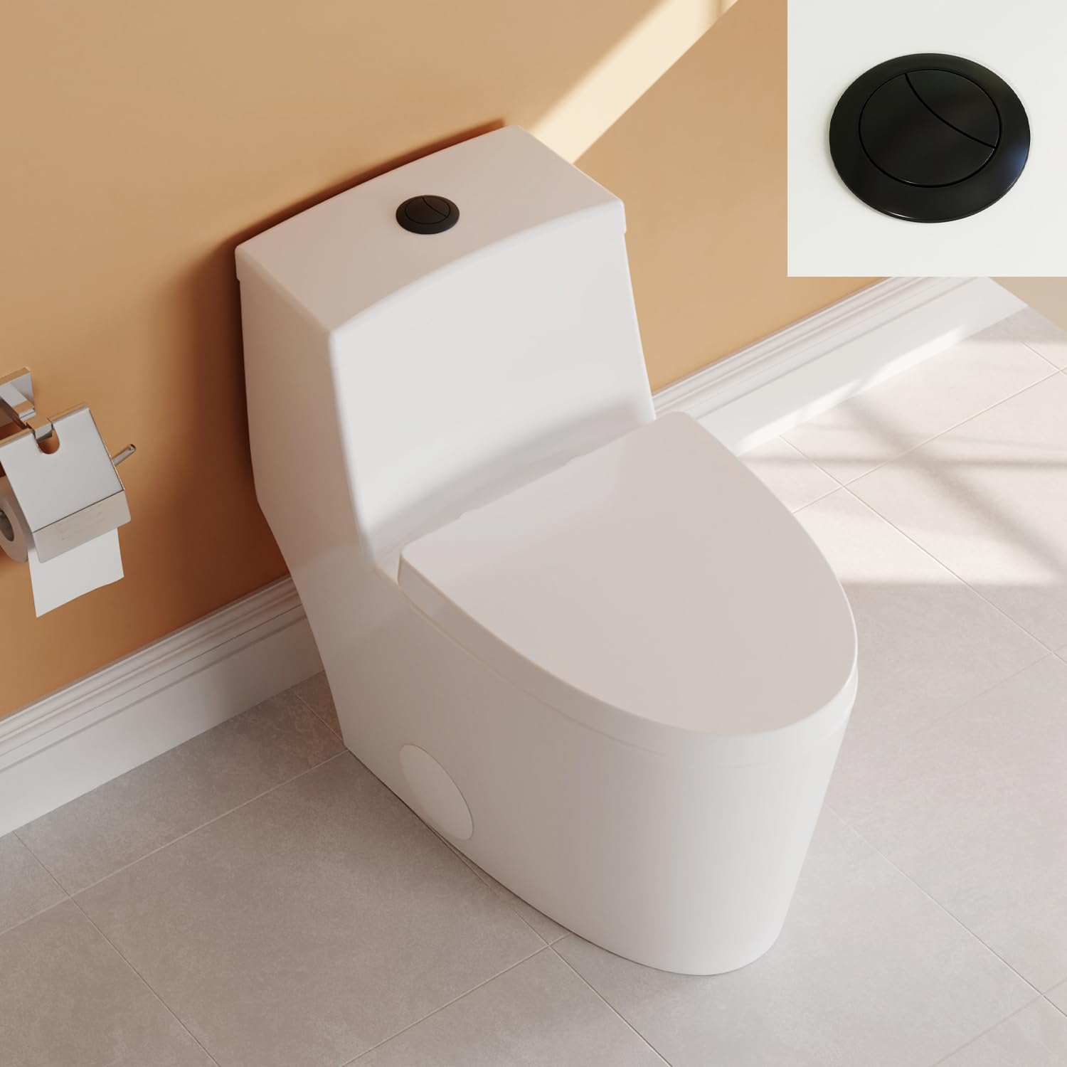 DeerValley Elongated One-Piece Toilet with Standard Height 1.1/1.6 Dual Flush Toilets with Soft Closing Seat and Black Button