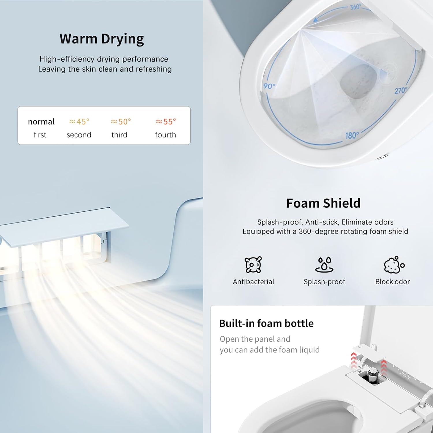 BONSAM Smart Toilet with Auto Open/Close Lid, Modern Toilet with Bidet Built In, Foam Shield, Auto Flush, Warm Water&Dryer, Self-Cleaning Heated Seat Toilet with Remote Control for Seniors & Families.