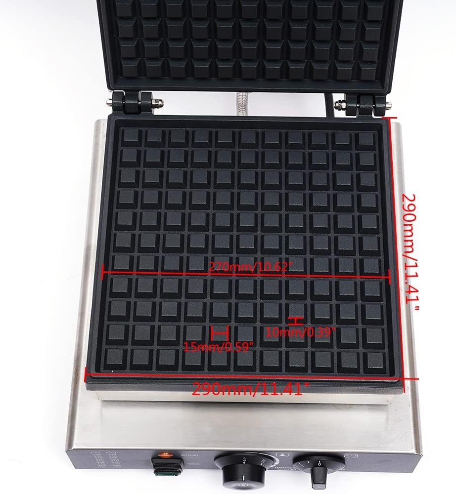 Waffle Making Machine, 110V 2000W Commercial Square Shaped Waffle Maker Electric Stainless Steel Rotatable Double-Head Heating Waffle Making for Tea Shops, Snack Bars, Dessert Shops (Square)