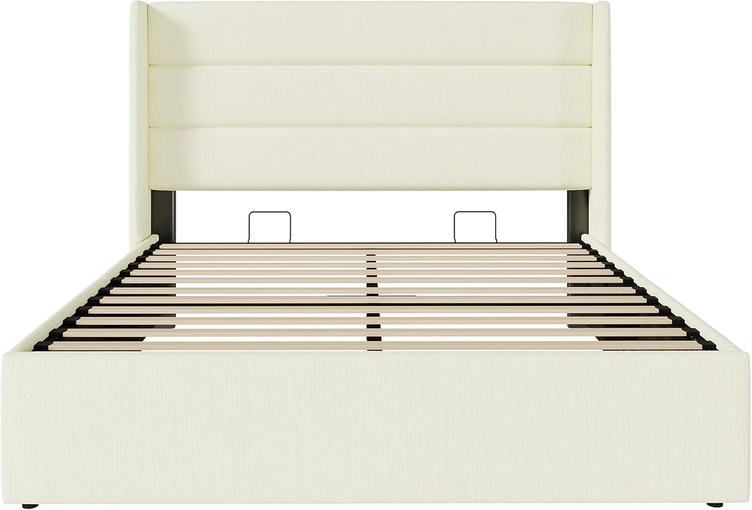 SHA CERLIN Full Size Lift Up Storage Bed/Chenille Fabric Upholstered/Modern Wingback Headboard/Platform Bed Frame/Hydraulic Storage/No Box Spring Needed/Wood Slats Support/Cream