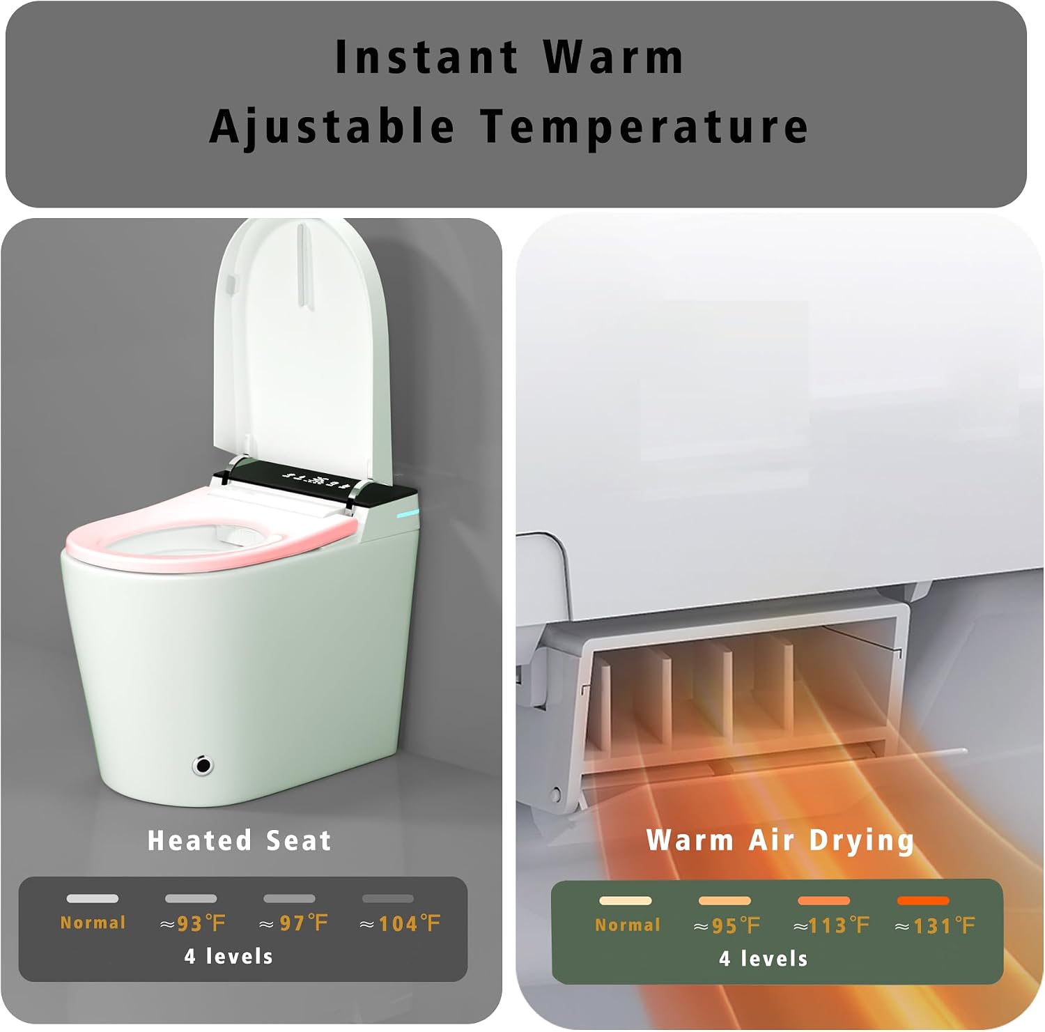 Compact Smart Toilet with Bidet Seat Built in, Tankless with 23.25' Depth, Auto Open Auto Flush, Heated Seat, Instant Warm Air Dryer for Small Bathrooms, White with Black Panel