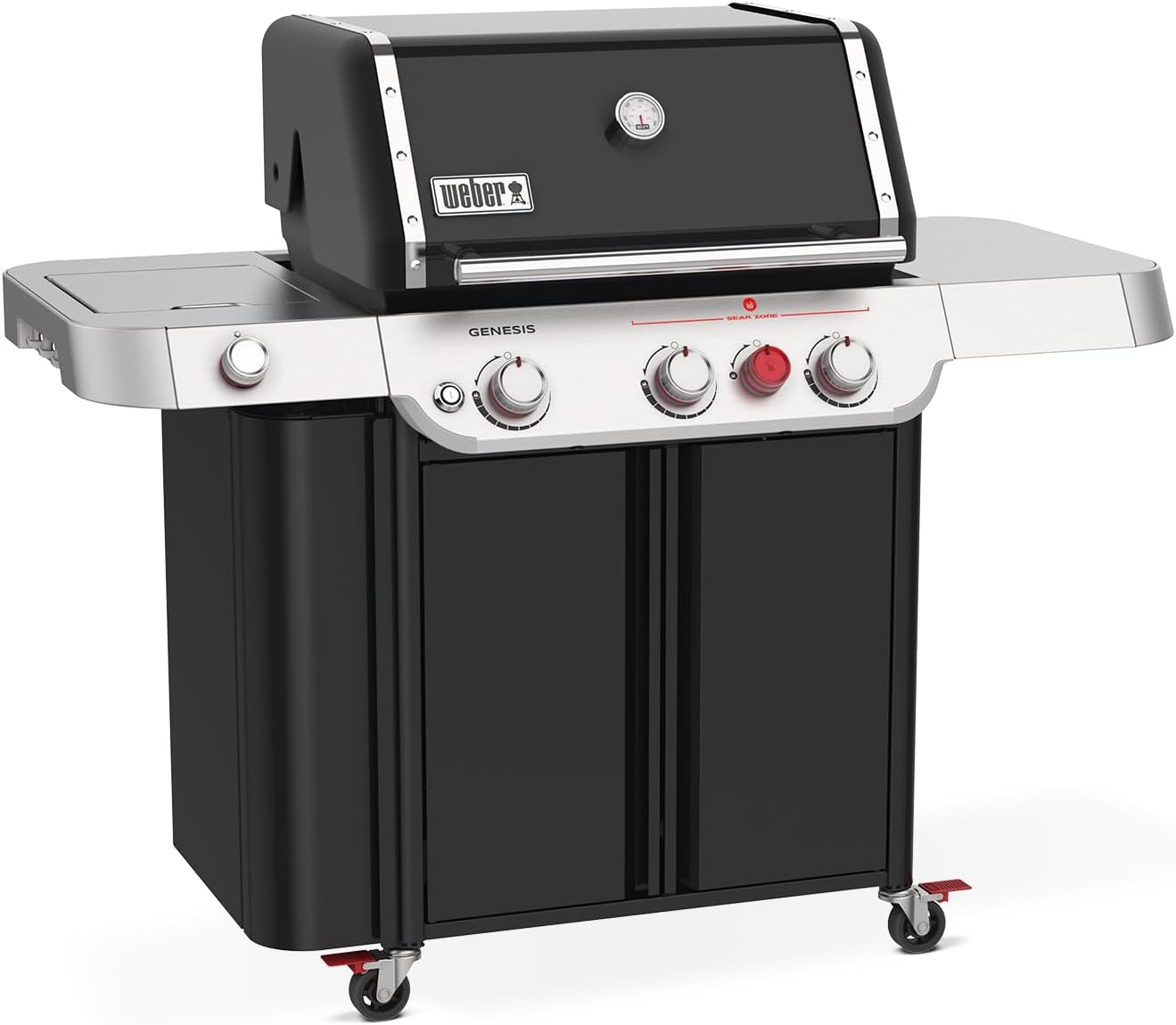 Weber Genesis E-335 Liquid Propane Gas Grill for Outdoor Cooking, 3 Burners and 1 Side Burner, Black – Porcelain-Enameled Cast-Iron Grates, PureBlu Burners & Sear Zone