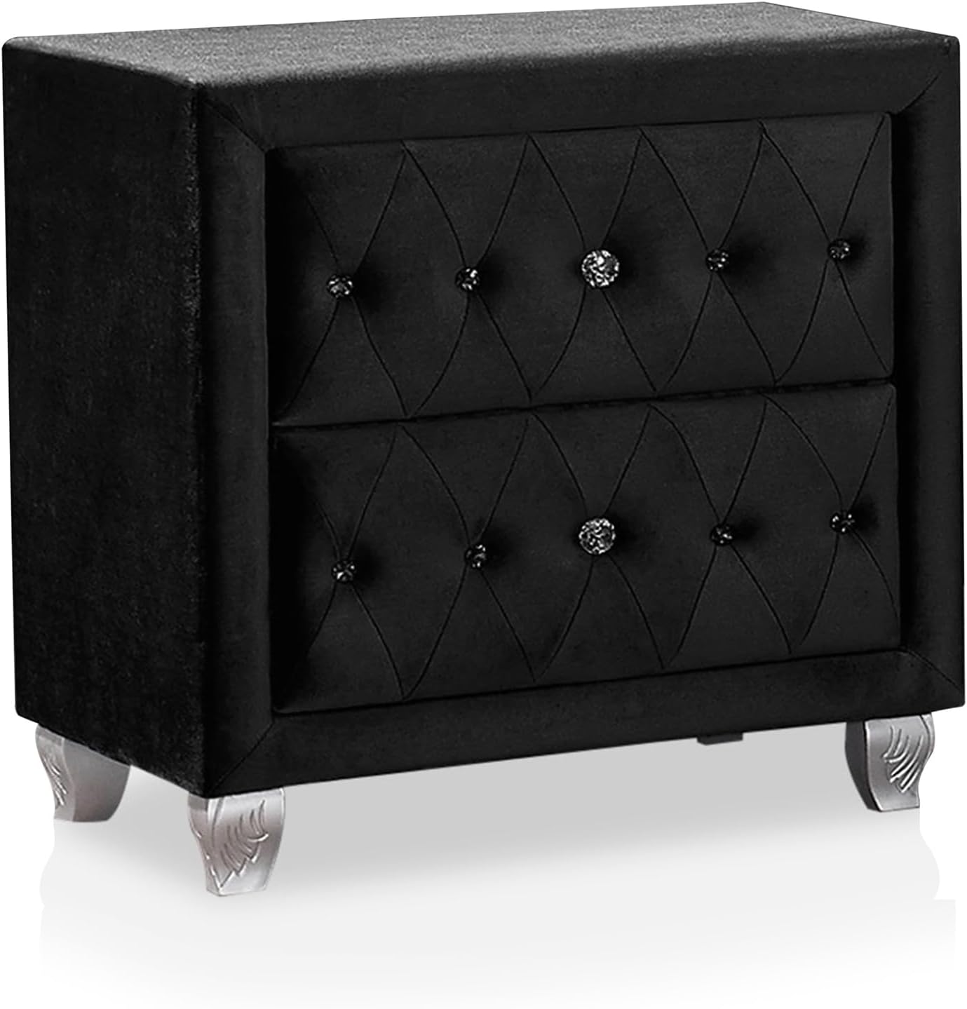 Furniture of America Rhodo Glam Button Tufting Fabric Upholstered 3-Piece Bedroom Set, Bed and 2 Nightstands, California King-Size, Black