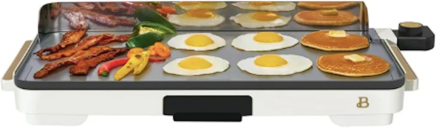 Stunning XL Electric Griddle 12' x 22,' Non-stick by Drew Barrymore (White)