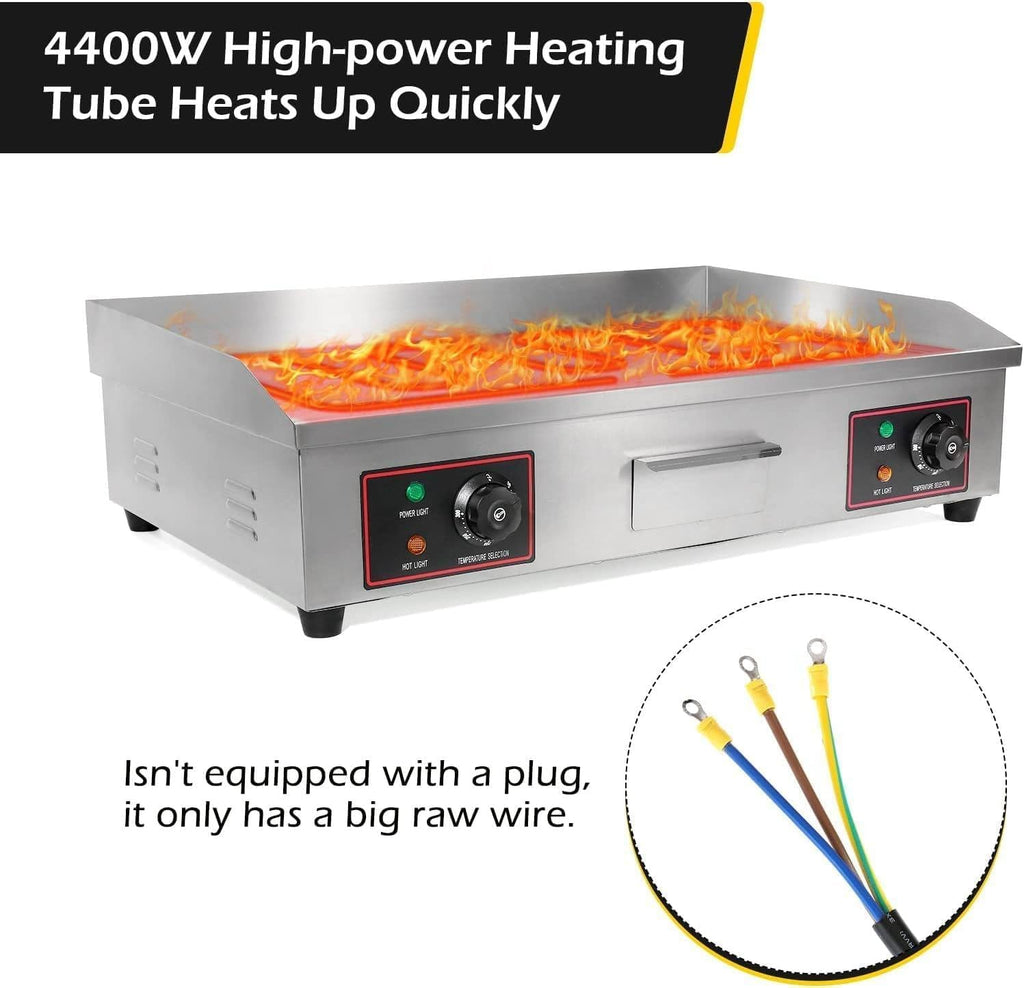 Commercial Electric Griddle Hot Cooking Plate, Commercial Stainless Steel Adjustable Countertop Hot Plate BBQ Grill, 220-240V 4400W Efficient (822)