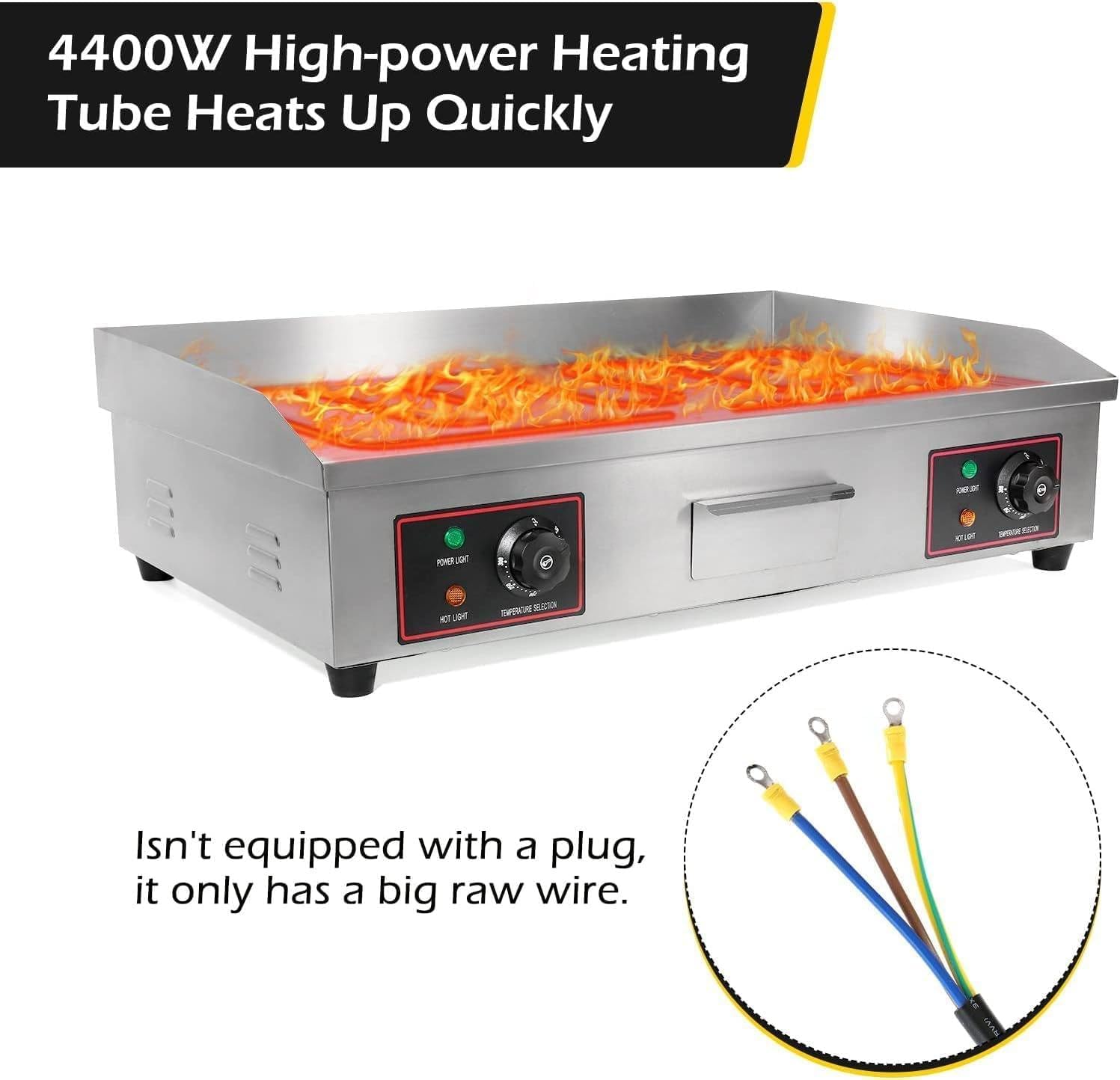 Commercial Electric Griddle Hot Cooking Plate, Commercial Stainless Steel Adjustable Countertop Hot Plate BBQ Grill, 220-240V 4400W Efficient (822)