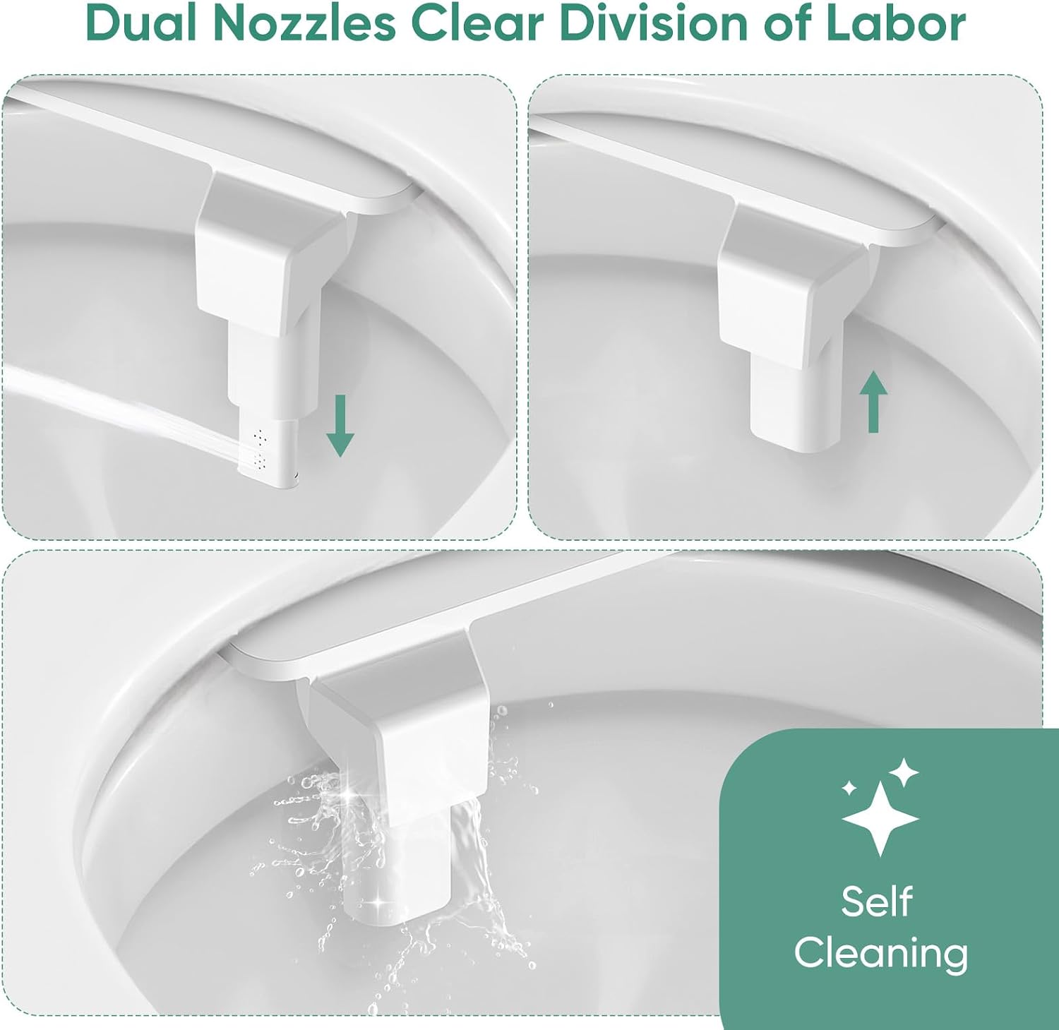 Bidet Attachment for Toilet, Non-Electric Cold Water Bidet Toilet Seat Attachment with Pressure Controls, Self-Cleaning, for Frontal & Rear Wash, White
