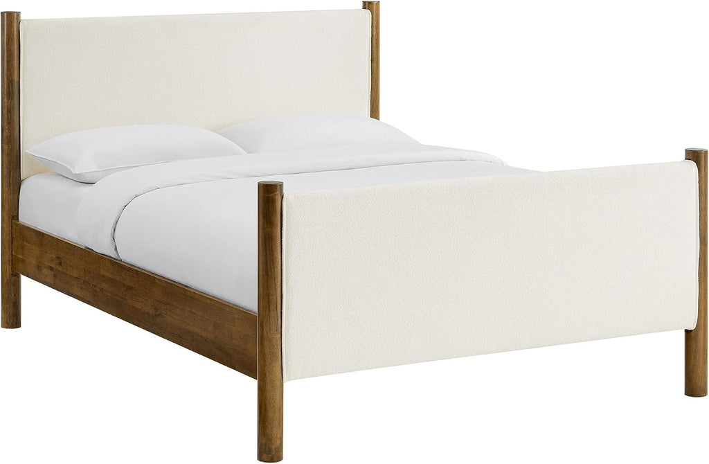 Modway Maven King Size Bed Frame in Feather Walnut with Upholstered Boucle Headboard and Footboard – Wood King Platform Bed Frame – No Box Spring Needed