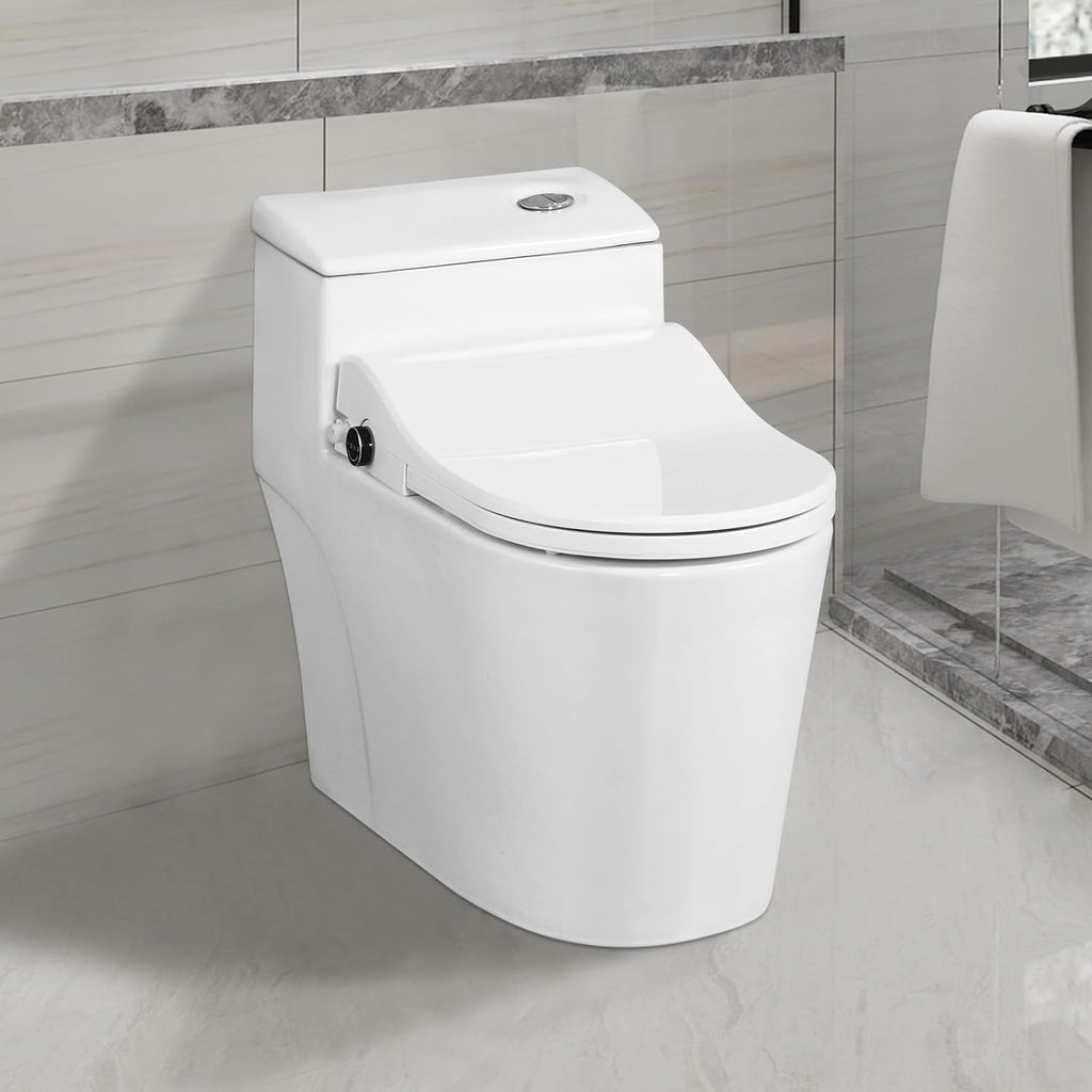Electric Bidet Toilet Seat Round,24V Low-Voltage Heated Seat Instant Warm Water Wash & Warm Air Dryer,Self-Cleaning Nozzle,Remote Control,Soft Close Lid,Smart Bidet for Standard Round Toilets