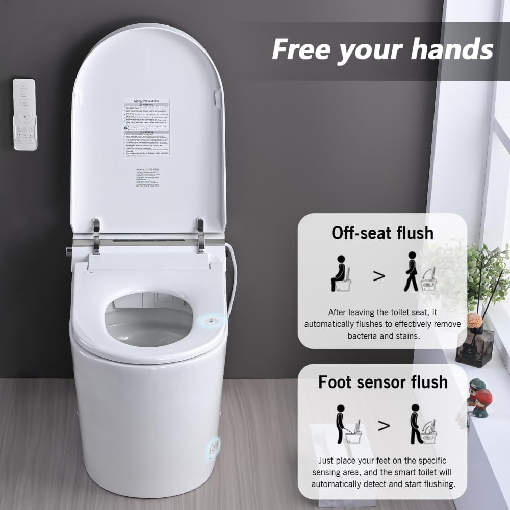 Smart Toilet Seat with Heated Bidet Functions Night Light Soft Close and Foot Sensor for Hands-Free Operation Comfortable Bathroom Upgrade