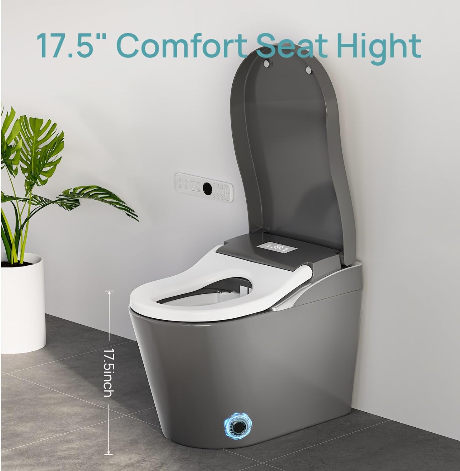 KEIKI Comfort Height Toilet 17.5' with Bidet, Tankless Smart Design, Auto Open/Close, Heated Seat, Instant Warm Water & Dryer, 1.28 GPF