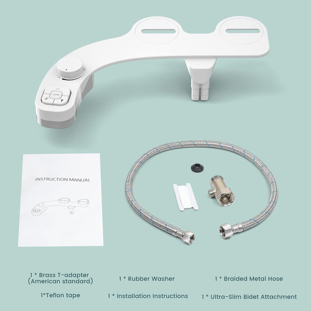 Non-Electric Bidet - Self Cleaning Nozzle (Frontal and Rear Wash) Toilet Seat Attachment