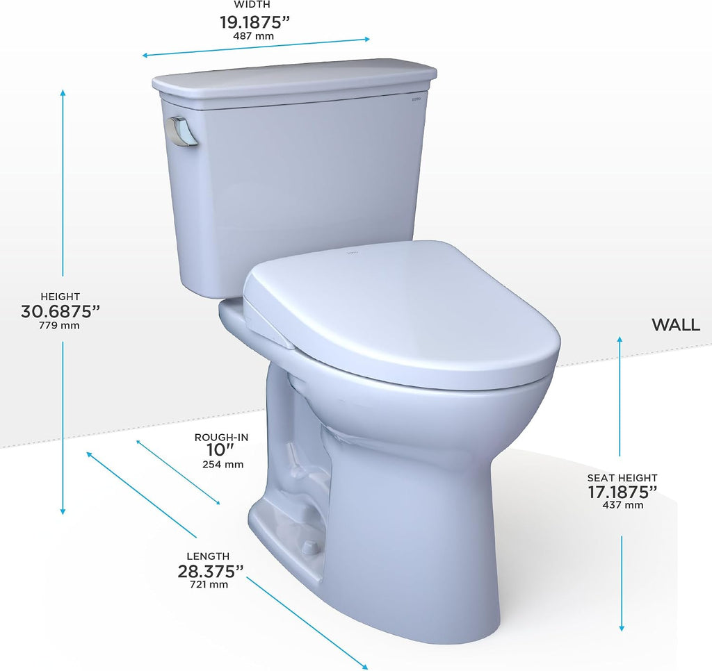 TOTO® Drake® Transitional WASHLET®+ Two-Piece Elongated 1.28 GPF Universal Height TORNADO FLUSH® Toilet with S2 Bidet Seat, Cotton White - MW7863346CEFG.10#01