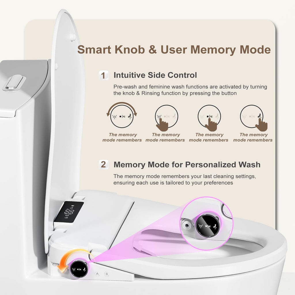 Bidet Toilet Seat with Instant Warm Water Wash, Electric Heated Toilet Seat with Soft Closed Lid,Multiple Cleaning Modes,Warm Air Dryer,Soft Closed Lid, Saved User Settings,Easy Installation (White)