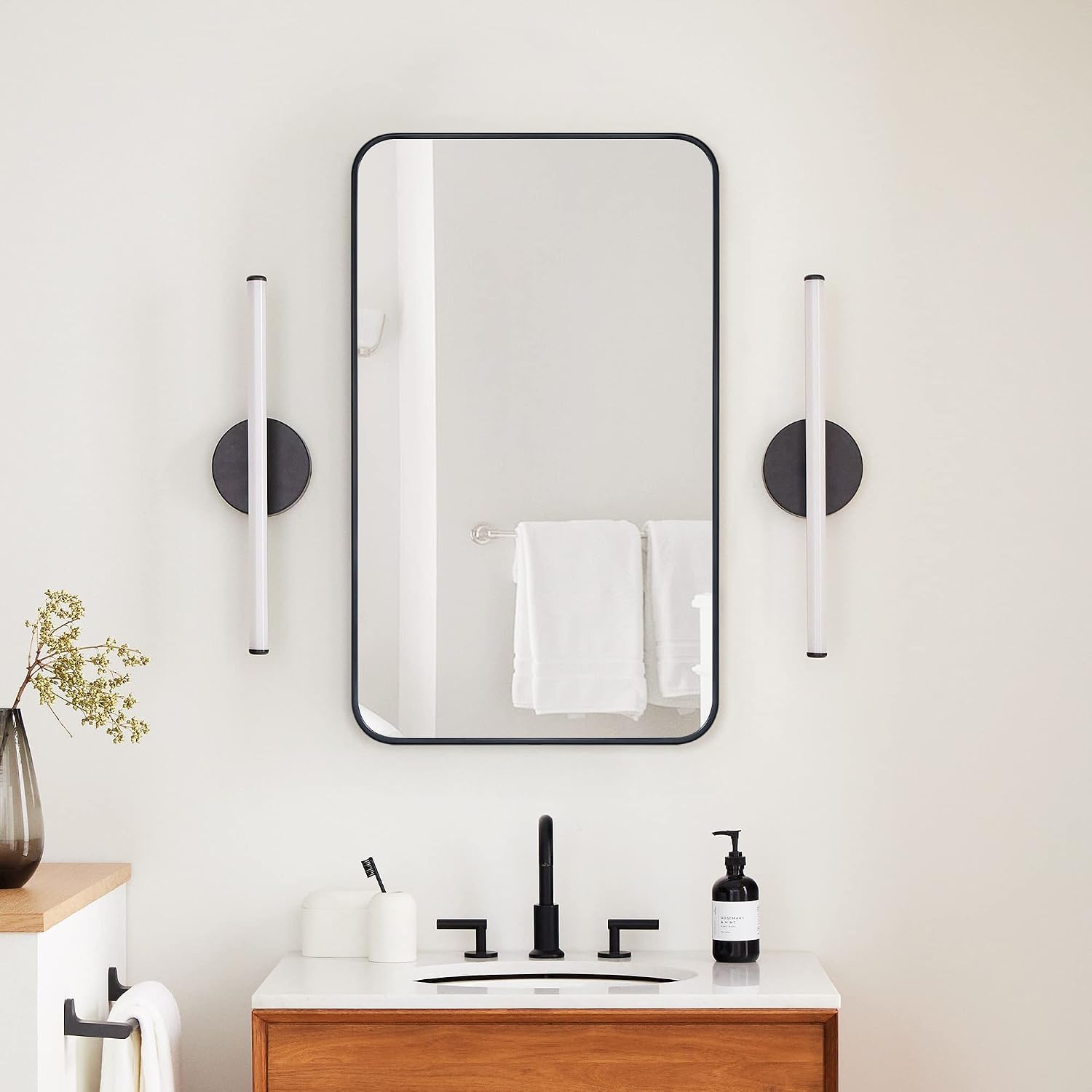 GRACTO 16.5x24 Black Recessed and Surface Mount Bathroom Medicine Cabinet with Mirror Matt Black Metal Framed Rounded Rectangle Medicine Cabinet