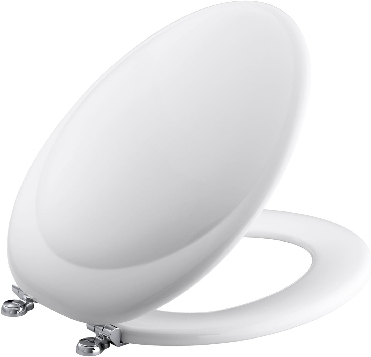 KOHLER K-4615 Revival Elongated Toilet Seat with Polished Chrome Hinges, Molded Wood, Designed for Revival Collection Toilets