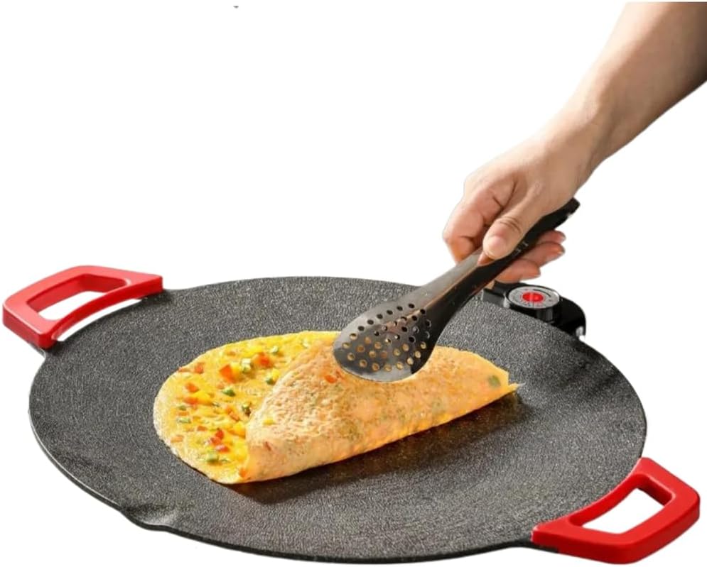28CM Portable Non-Stick Electric Indoor Grill Pan, Household Round BBQ Griddle Plate Grill Pan Non-Stick Grill Adjustable Gears Barbecue