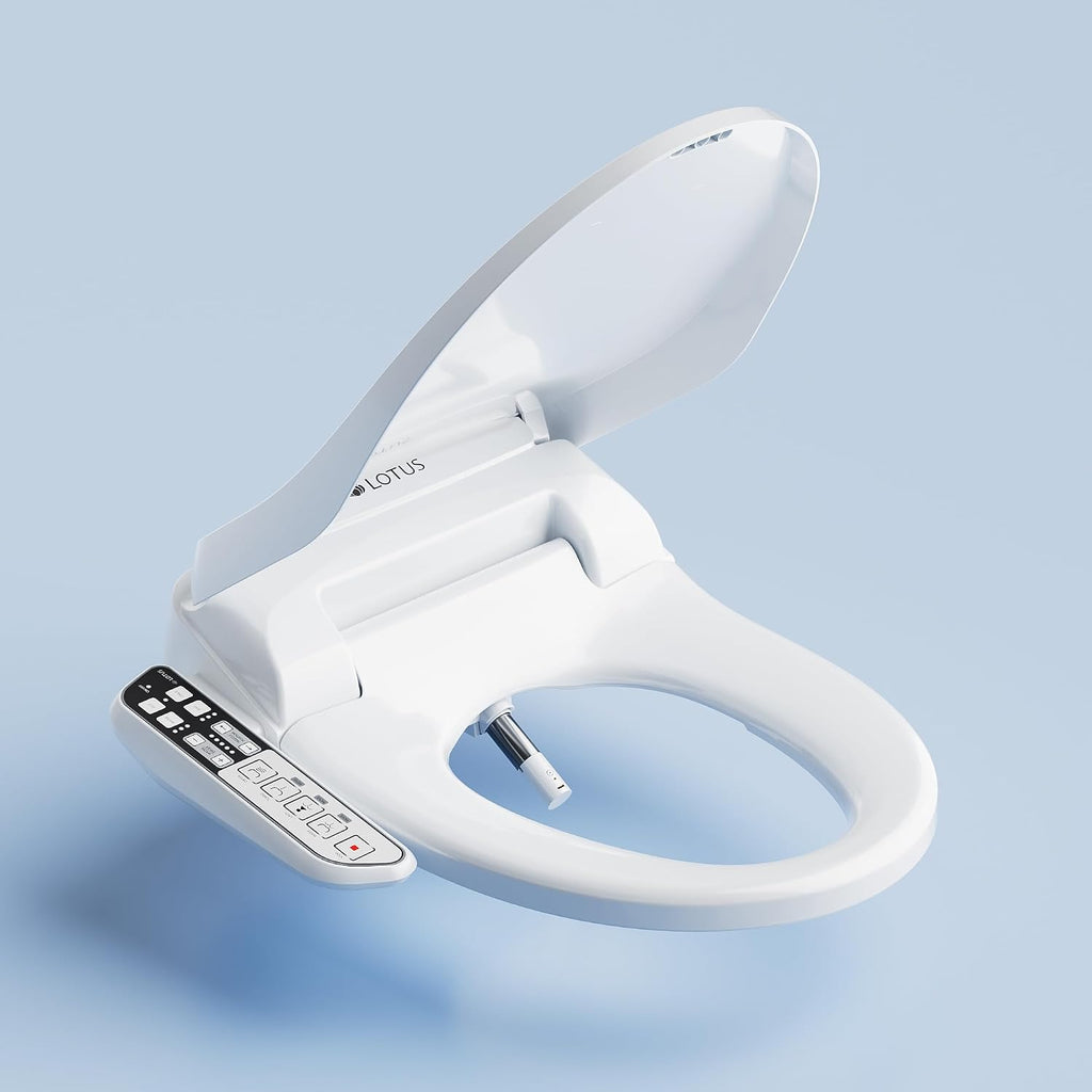 Lotus Bidet ATS-500 Elongated | Heated Toilet Seat with Adjustable Warm Water Wash, Stainless Steel Nozzle, Side Control Panel, Warm Air Dryer, Eco Mode, Easy DIY Installation