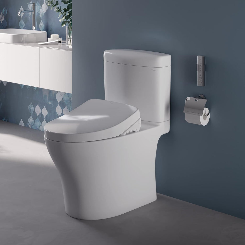 TOTO® WASHLET®+ Aquia IV® Cube Two-Piece Elongated Dual Flush 1.28 and 0.9 GPF Toilet with Auto Flush S550e Bidet Seat, Cotton White - MW4363056CEMFGNA#01