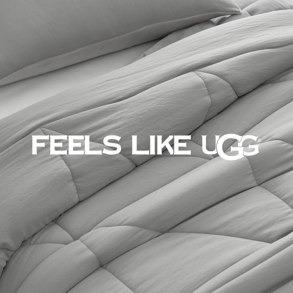 UGG Twin XL/Twin Comforter Set – 2 Piece Luxury Reversible Plush Twin Bed Set with Down Alternative Fill, Soft Comforters Bedding Set with a Pillow Sham for Home & Bedroom Decor, Seal Gray (Corey)