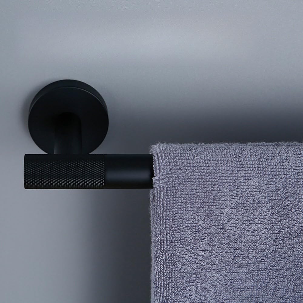 Matte Black Bathroom Accessories Set: Towel Bar Robe Hook Brass Knur Hardware Towel Shelf Tissue Holder Toilet Brush Holder Modern Design for Bathroom