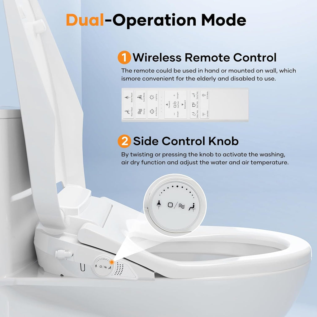 Toilet Bidet Seat, Elongated Toilet Seat Slow Close, Electric Heated Toilet Seat With Instant Warm Water & Dryer, Feminine & Front Rear Wash & Self-Clean Nozzle, Night Light, Air Deodorizer