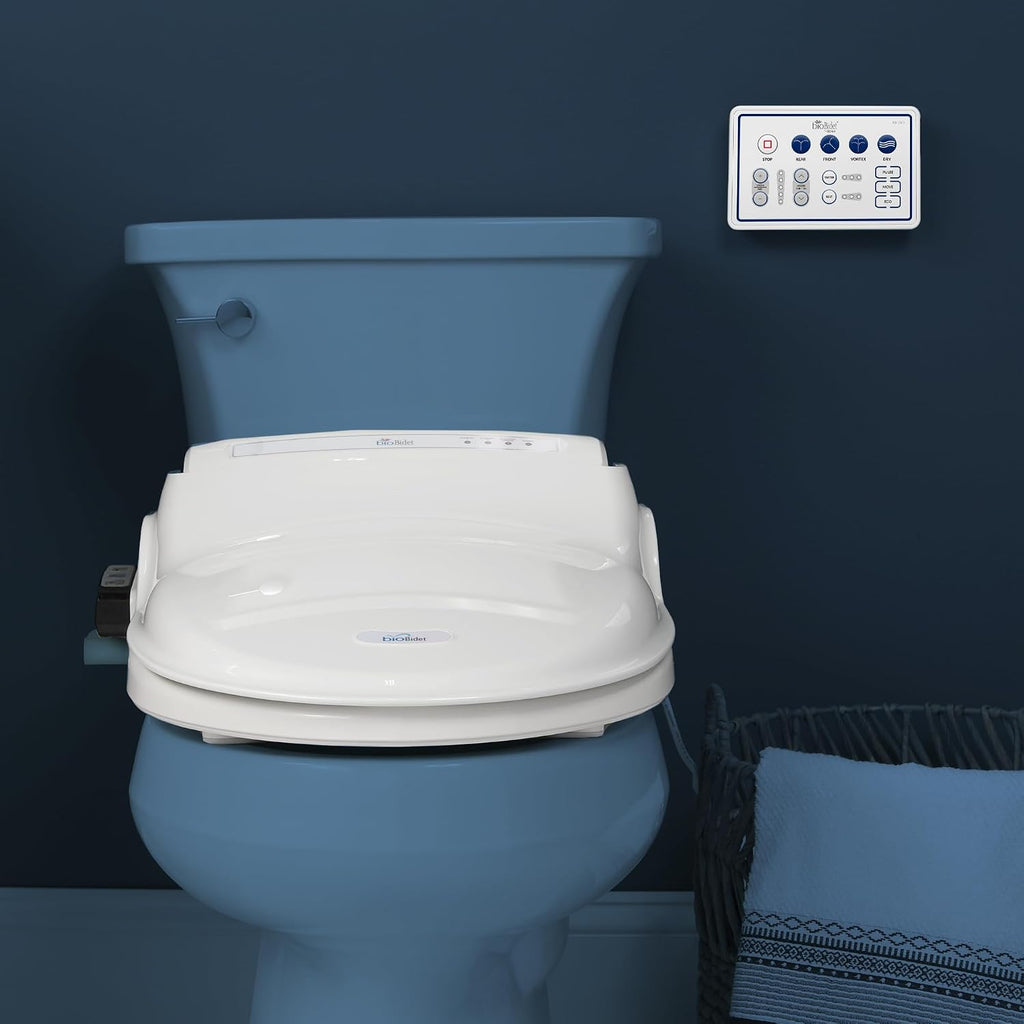 Bio Bidet Bliss BB1000 Warm Water Bidet Seat, Air Dryer, Heated Seat with Slow Close Lid, Remote Control, Round