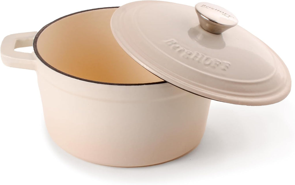 BergHOFF 3Pc Neo Enameled Cast Iron Cookware Set, 3qt. Dutch Oven, Matching Lid, Square Grill Pan 11 Inches, Oven Safe Up To 400°F, Meringue