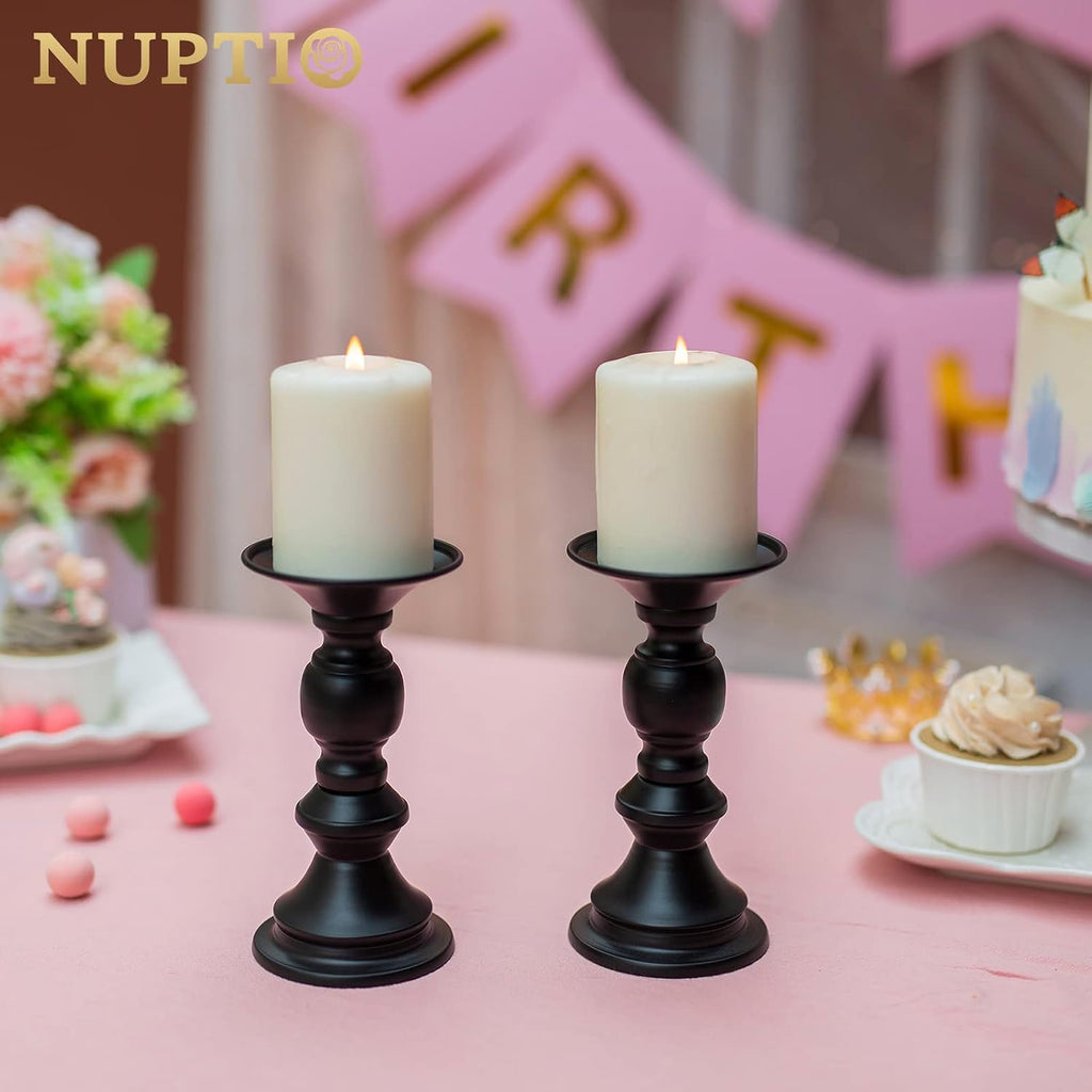 Nuptio 10 Pcs Black Candle Holders for Pillar Candles, Metal Candle Holder for 50mm Candles, Pillar Candle Holder Centerpieces for Wedding Anniversary Housewarming Christmas Party Tables