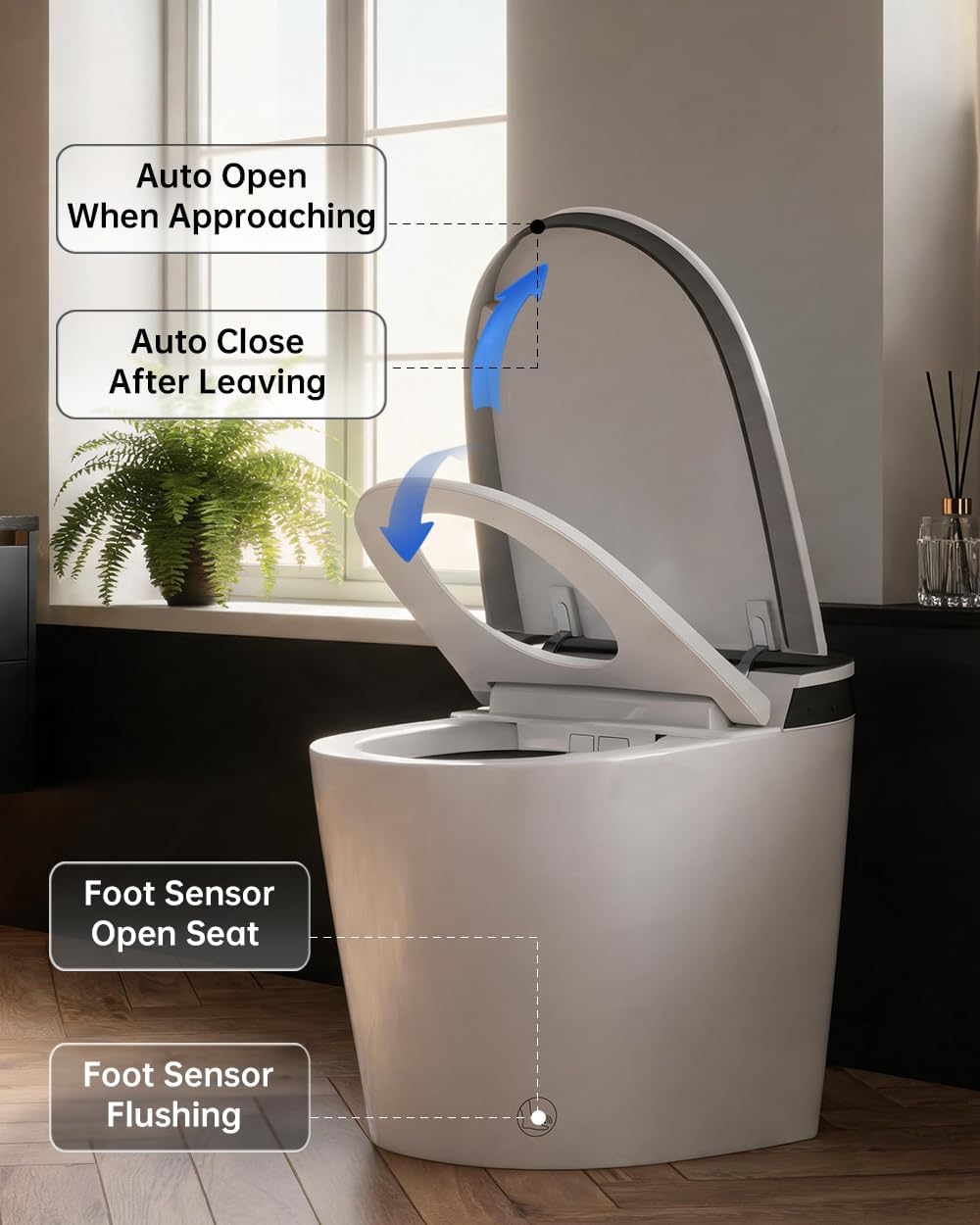 EPLO Smart Toilet Bidet with Auto Open Close,1000 Gram MaP Flush Score,Foam Dispenser, ADA Comfort Height, Moving Dryer,Auto Flush,Heated Seat,One Piece Elongated Toilet with Tank Built in U8MAX